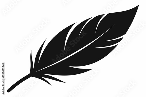 Vector Black and White Fluffy Feather Logo Icon, Abstract black bird feather icons. Feather silhouette collection. Elegance feather element decoration. Feather icons,feather silhouette , Bird Feather.