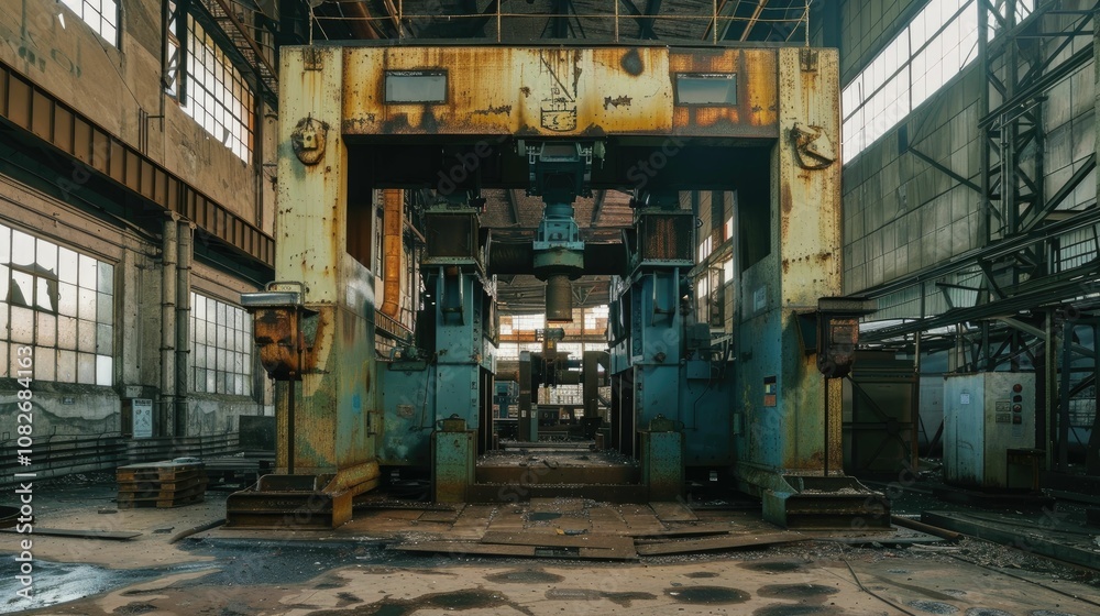 Massive hydraulic press in a manufacturing plant Massive hydraulic press in a manufacturing plant