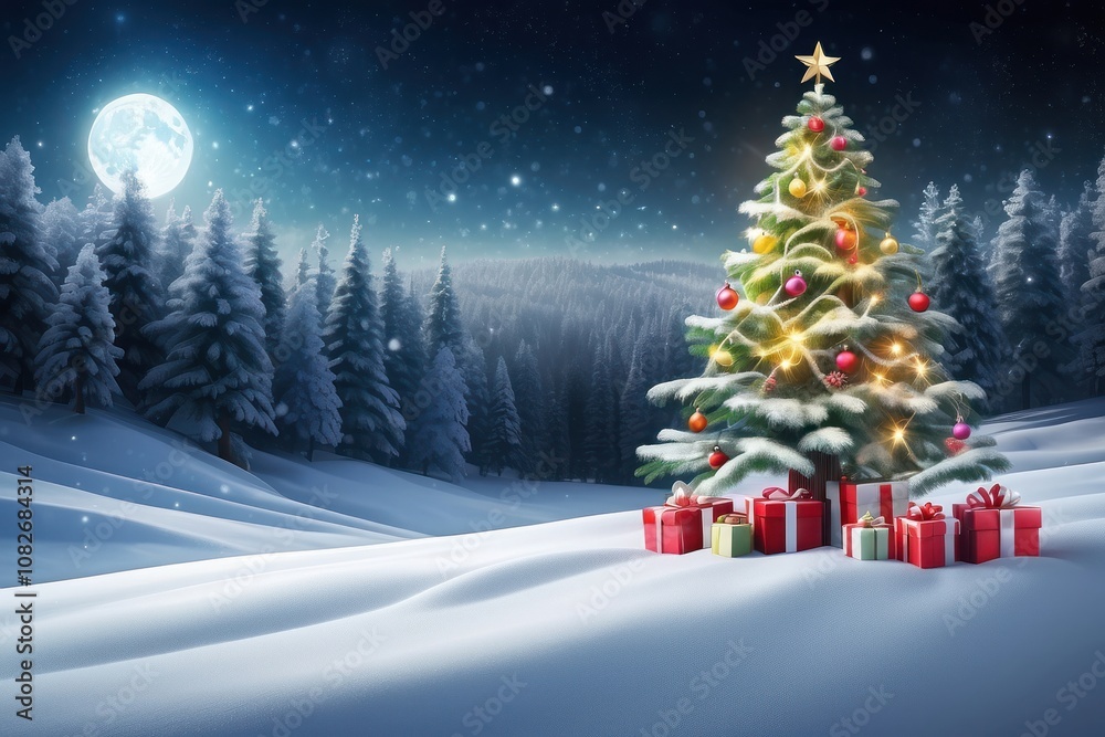 Obraz premium empty christmas table background with christmas tree out of focus for product display montage