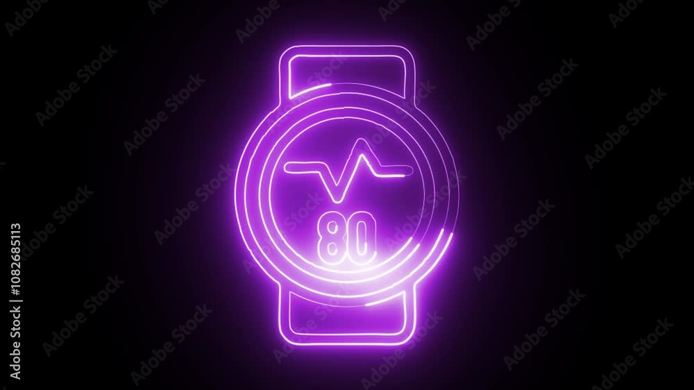 glowing neon fitness tracker icon isolated on black background with HD video and motion graphics glowing neon fitness tracker icon isolated on black background with HD video and motion graphics