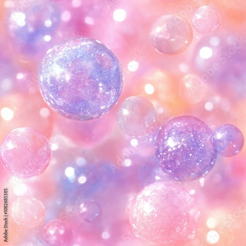 Seamless pastel background featuring floating glitter bubbles, creating a dreamy and magical atmosphere