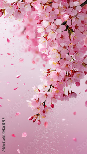 Stylized pink cherry blossoms in the rain