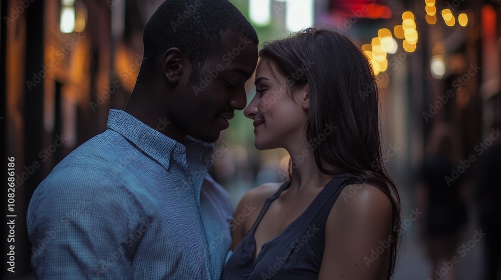 Fototapeta premium Serendipitous Encounter: Love at First Sight in a Charming Urban Setting