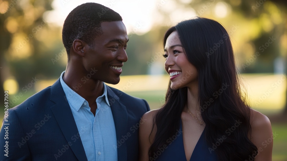 Serendipitous Encounter: Couples Smiling with Instant Chemistry in a Park Setting Serendipitous Encounter: Couples Smiling with Instant Chemistry in a Park Setting