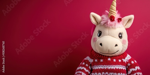 stuffed animal unicorn wearing ugly christmas sweaters