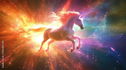 Pegasus Emerges from a Supersonic Rainbow Bridge: Sparks of New Solar Systems, Dynamic Motion Blur, and Prismatic Light Effects for Breakthrough Coaching Themes. High Resolution.