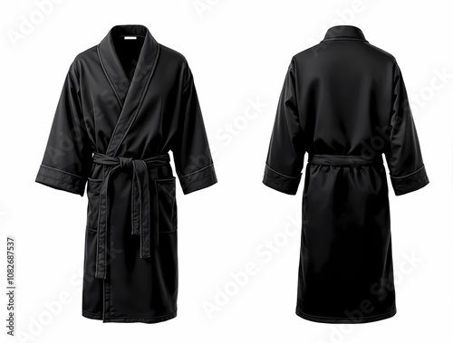 Black Bathrobe Mockup Front and Back View on White Background photo