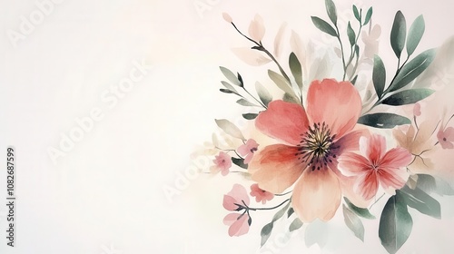 charming watercolor bouquets featuring wildflowers and delicate leaves, conveying a sense of freshness and romantic beauty through soft pink hues