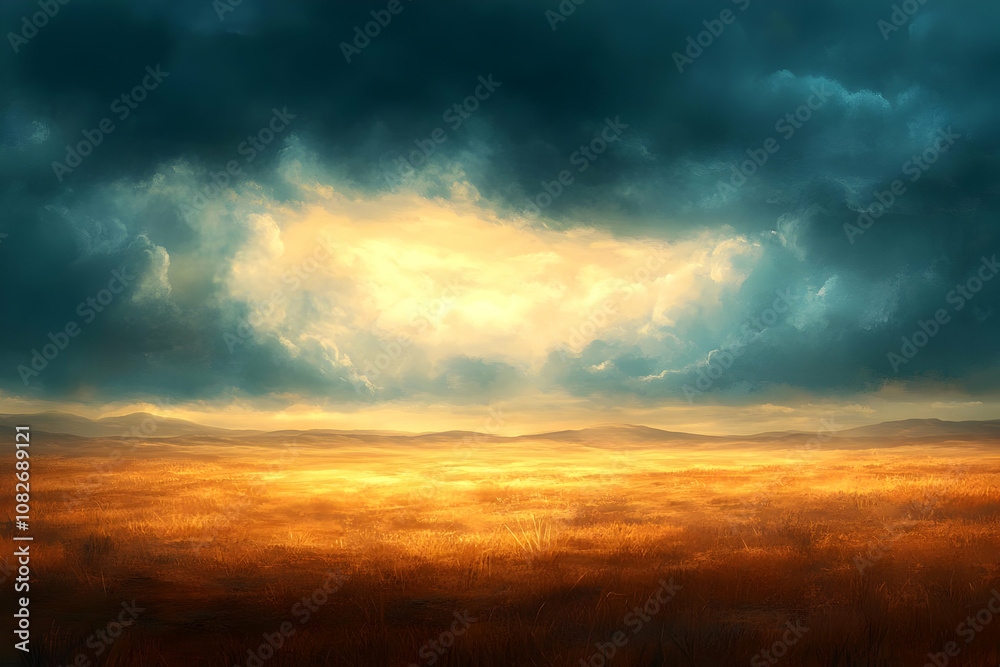 Illustration - Golden Field and Cloudy Sky Background Illustration - Golden Field and Cloudy Sky Background