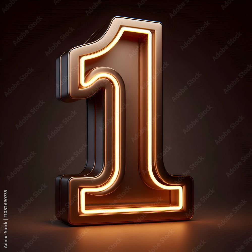 3d brown neon 1 number	