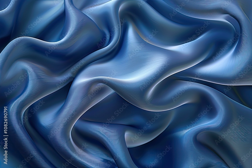 Fototapeta premium Blue smooth silk texture background. Delicate fabric background, drapery