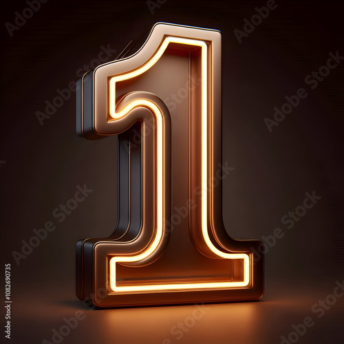 3d brown neon 1 number	