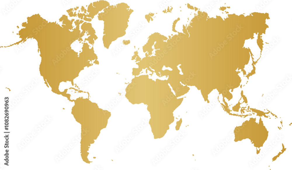 Gold gradient world map vector illustration silhouette, isolated