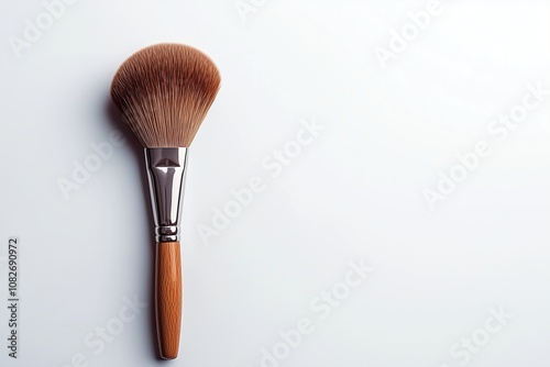 Professional makeup brush with wooden handle on plain background