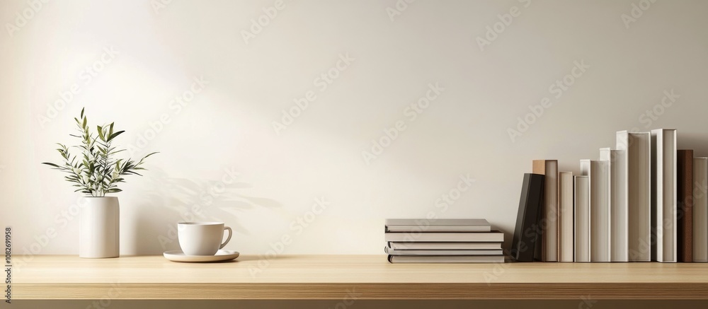 Wooden desk white wall background there is Front view workspace Wooden desk white wall background there is Front view workspace