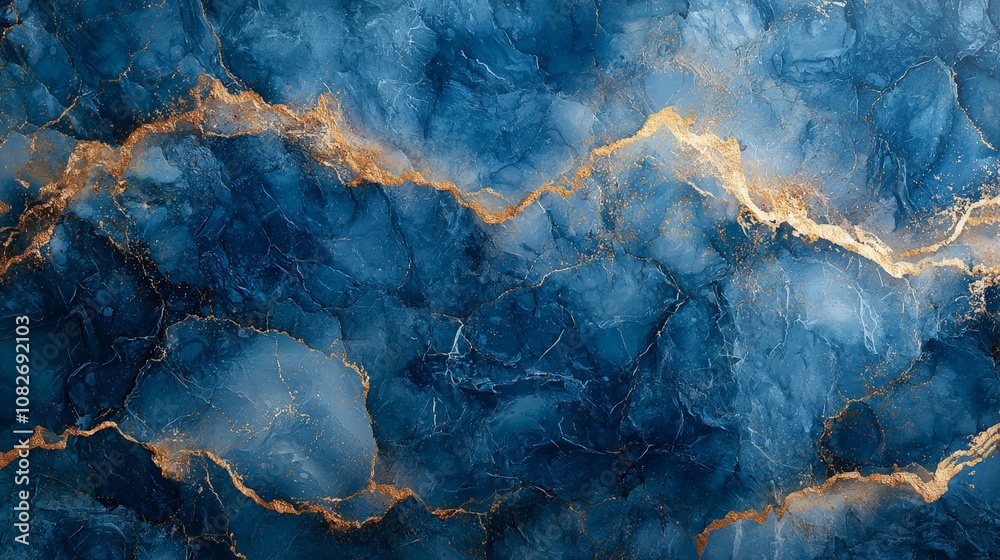 A stunning blue and gold abstract design resembling agate or marble patterns. A stunning blue and gold abstract design resembling agate or marble patterns.