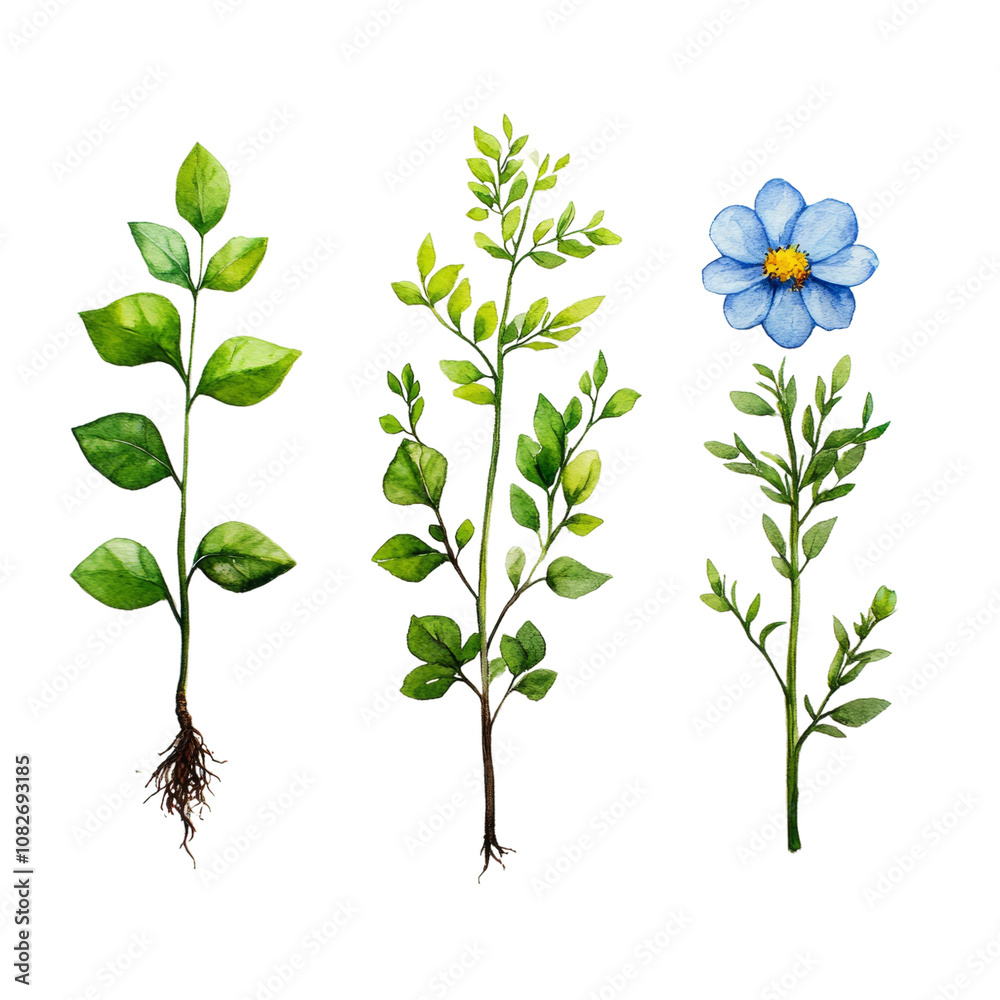 Naklejka premium Watercolor Botanical Illustrations on Transparent Background