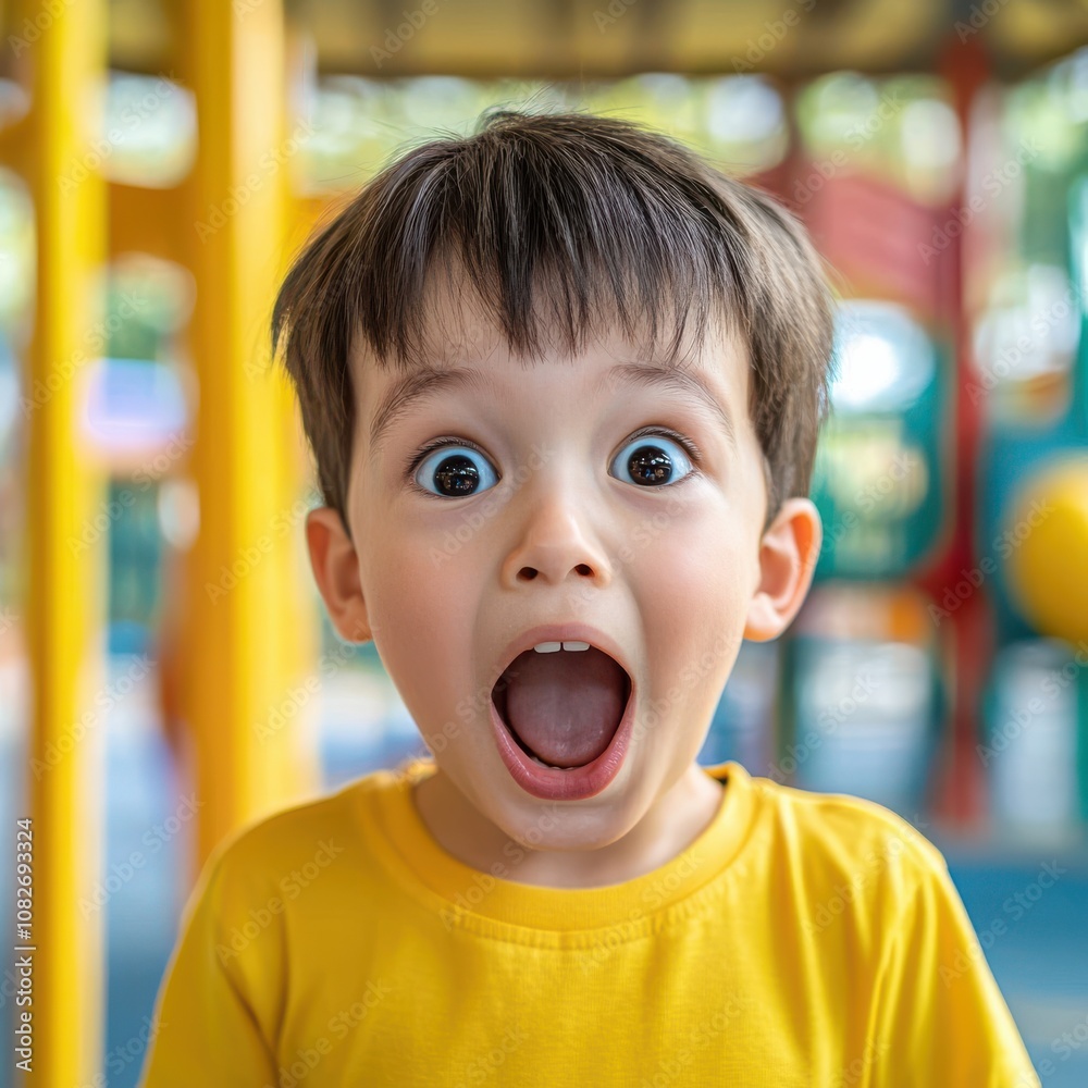 Excited Child Surprised in Outdoor Playground Excited Child Surprised in Outdoor Playground