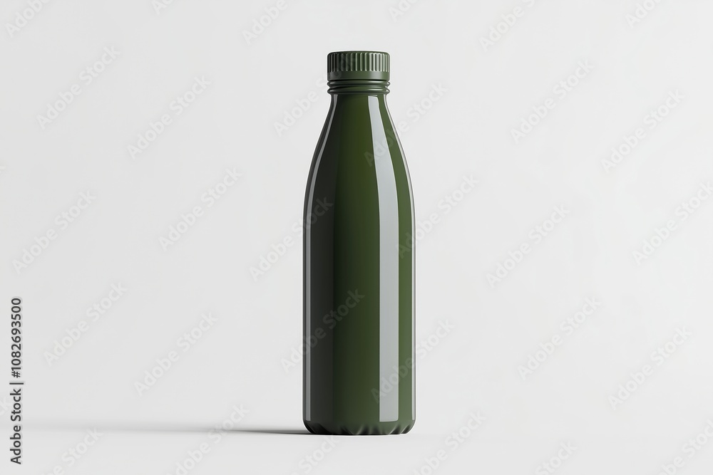 Green bottle with cap on plain white background