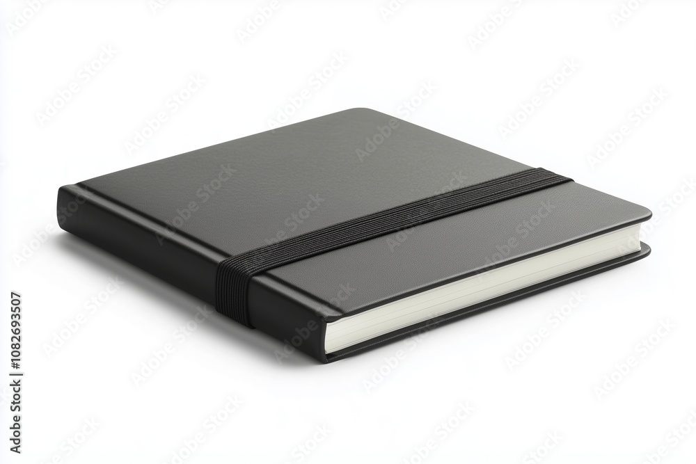 Black notebook with elastic band, minimalist design Black notebook with elastic band, minimalist design