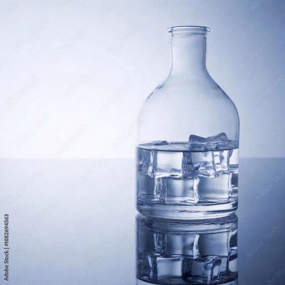 glass bottles on the background of the water on a blue background. glass bottles on the background of the water on a blue background.