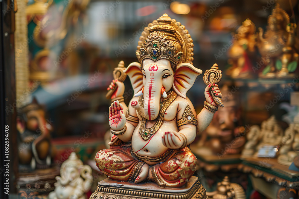 Fototapeta premium Beautiful greeting card with bright holiday composition for happy celebrate Ganesh Chaturthi
