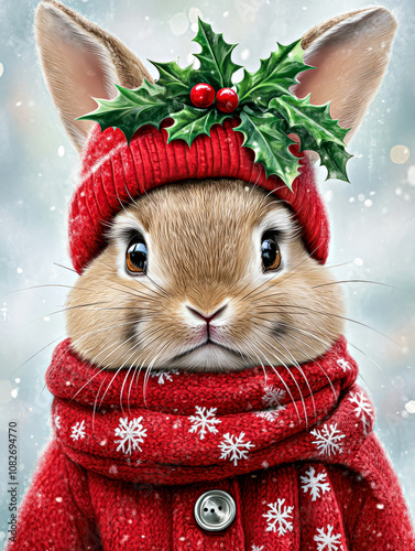 Cute rabbit with Christmas outfit