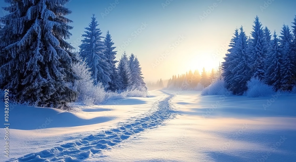 A beautiful snow-covered landscape with tall pine trees A beautiful snow-covered landscape with tall pine trees