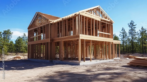 Wallpaper Mural Construction site new house under is two-story Wooden frame structure Torontodigital.ca