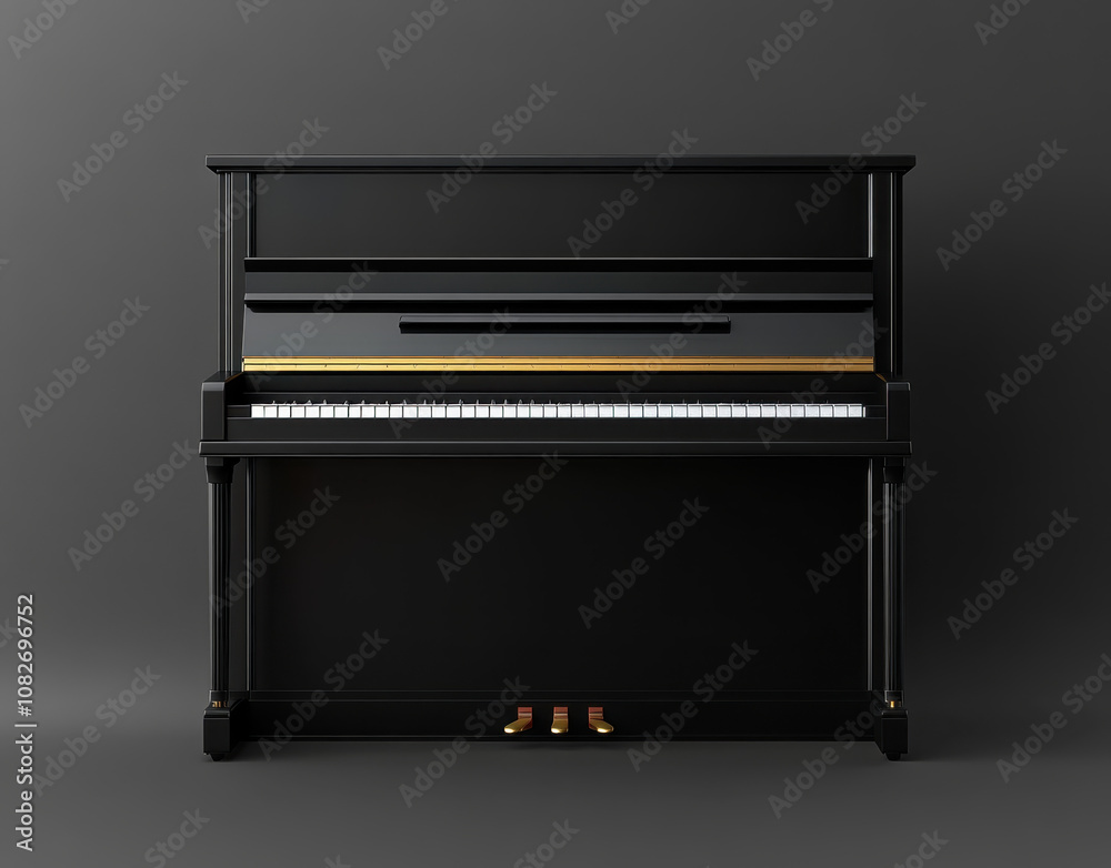 Black Upright Piano with Gold Accents Black Upright Piano with Gold Accents