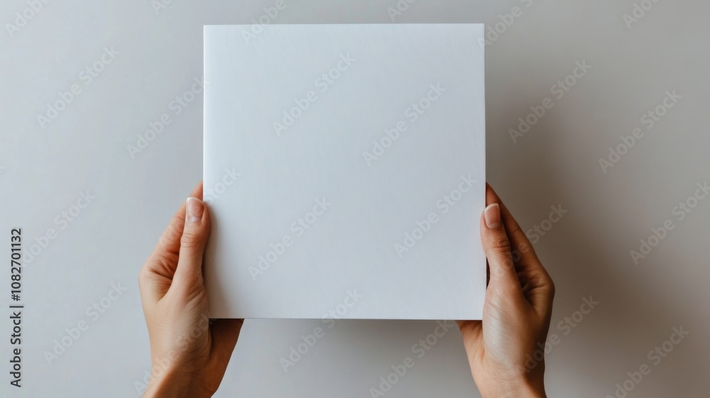 Pair hands holding blank white square-shaped paper are Female Pair hands holding blank white square-shaped paper are Female