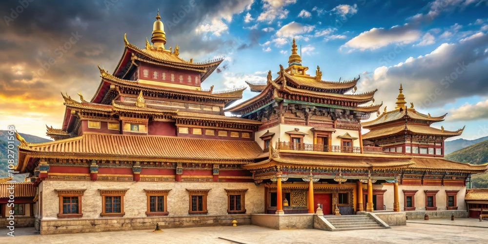 Ancient monastery architecture with intricate details and religious significance Ancient monastery architecture with intricate details and religious significance