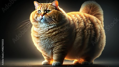 Fat cat on a dark magical background. Created with generative AI.