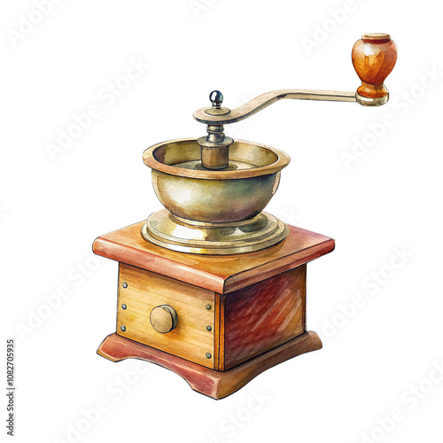 Handdrawn old coffee grinder transparent background. PRO PNG