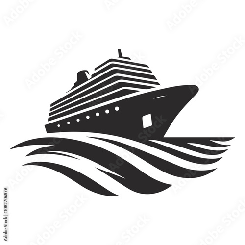 Big cruise ship clip art. Flat monochrome vector illustration	