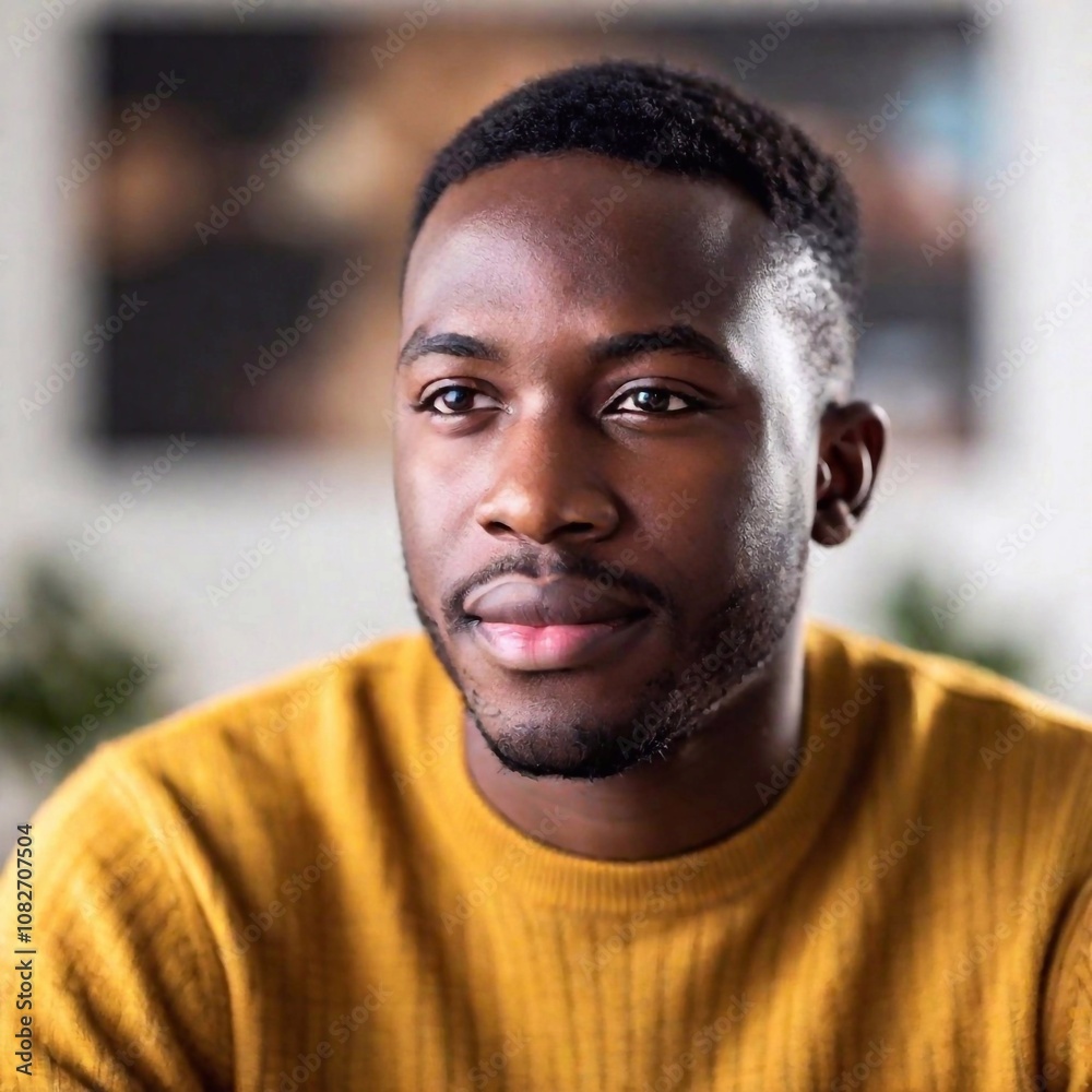 A close-up portrait of an African-American male looking thoughtfully into the distance, his expression reflecting deep contemplation. The split diopter emphasizes his intense gaze while softly blurrin A close-up portrait of an African-American male looking thoughtfully into the distance, his expression reflecting deep contemplation. The split diopter emphasizes his intense gaze while softly blurrin