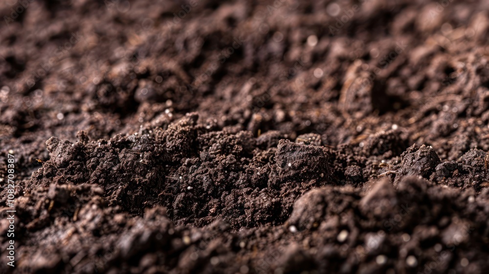 Close-up of dark, rich soil with a slightly rough texture. Close-up of dark, rich soil with a slightly rough texture.