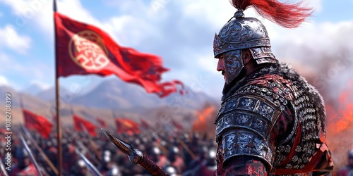  mongol warrior standing on battlefield --
