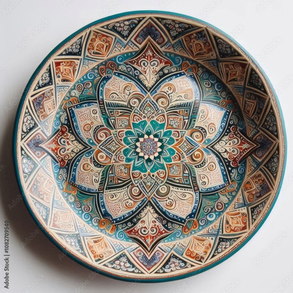 Decorative ceramic plate hand painted with acrylic paints is a handmade piece and is an element of folk art. AI generated. Decorative ceramic plate hand painted with acrylic paints is a handmade piece and is an element of folk art. AI generated.