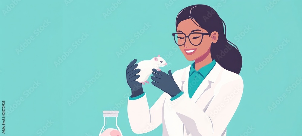 Scientist Carefully Examining a Lab Rat in a Modern Lab Setting Scientist Carefully Examining a Lab Rat in a Modern Lab Setting