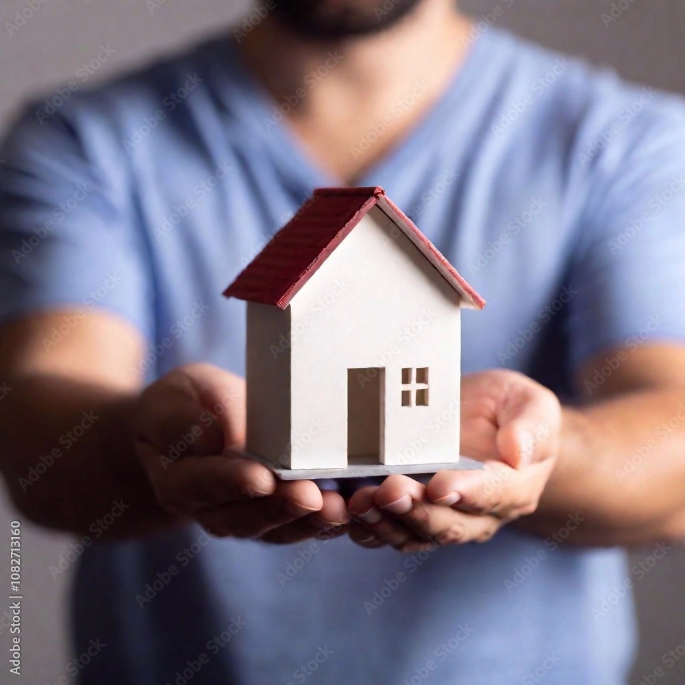 A person delicately cradles a small house in their hands, symbolizing the concept of homeownership and the real estate industry A person delicately cradles a small house in their hands, symbolizing the concept of homeownership and the real estate industry
