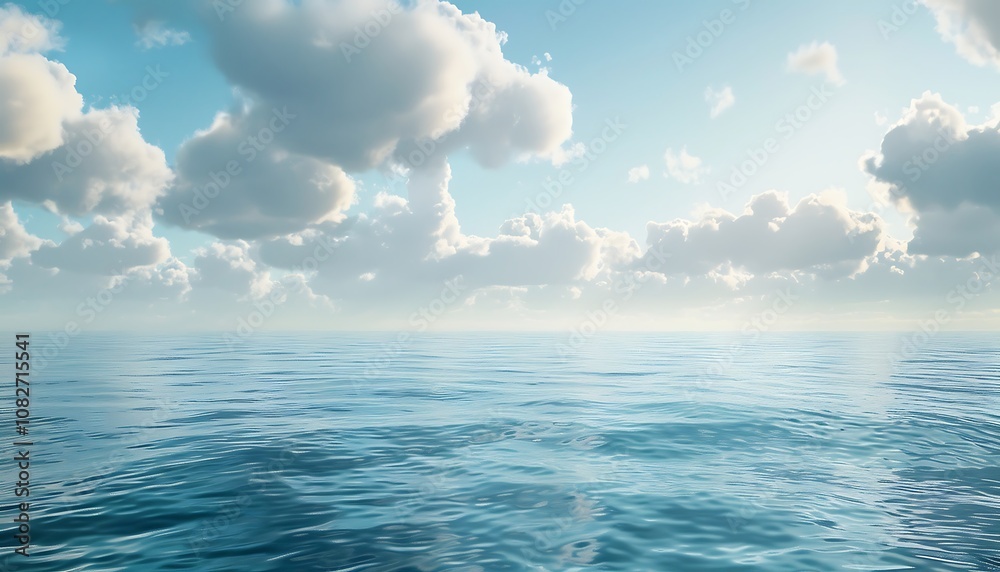 Fototapeta premium Beautiful seascape with blue sky and clouds reflected in water