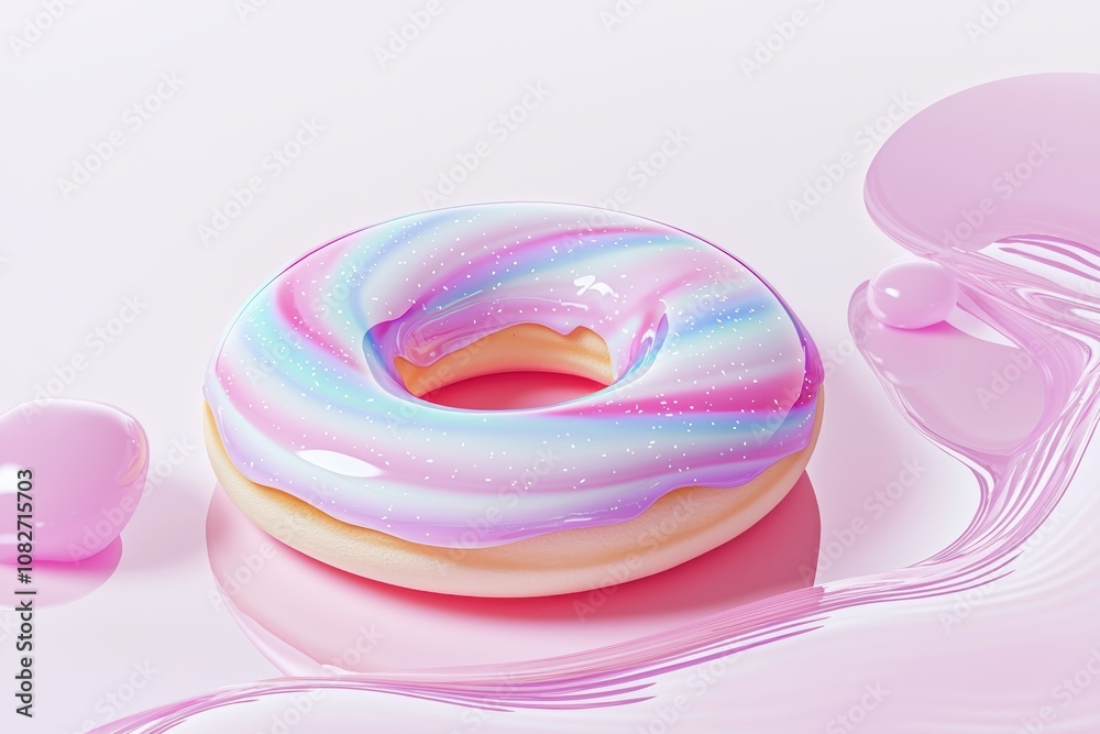 A doughnut with vibrant galaxy-inspired frosting, shimmering under soft light A doughnut with vibrant galaxy-inspired frosting, shimmering under soft light
