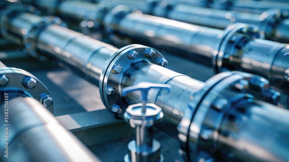 Network of interconnected industrial pipes and valves Network of interconnected industrial pipes and valves