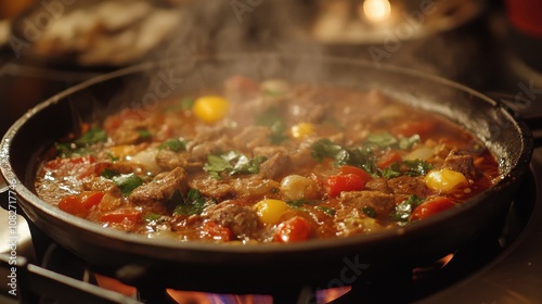 A Moroccan tagine simmers on the stove, filling the kitchen with aromatic spices