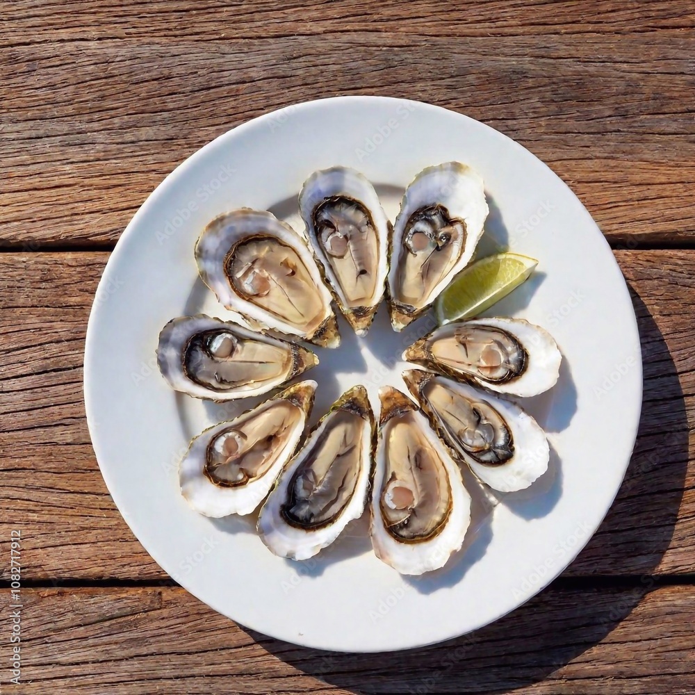 oysters in plate against wooden background with empty clear mockup poster frame oysters in plate against wooden background with empty clear mockup poster frame