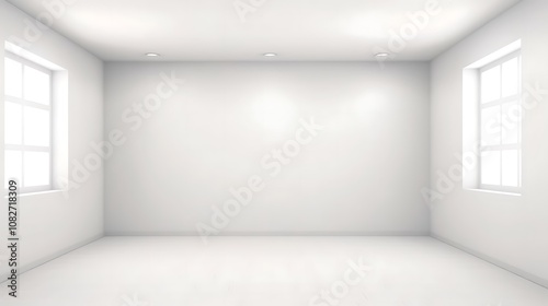 Empty White Room with Two Windows and Recessed Lighting photo