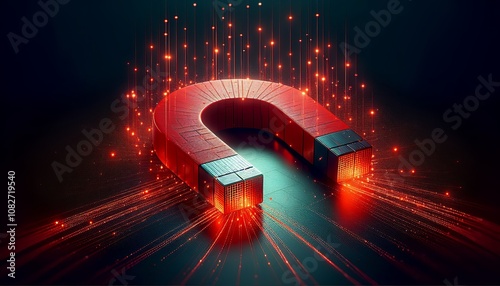 A powerful horseshoe magnet with glowing red lines emanating from its poles, symbolizing the potential of magnetic technology in electric vehicle propulsion.