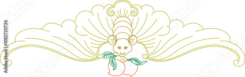 Vector sketch illustration of mythological animal painting silhouette with traditional ethnic floral vintage classical ornate decoration design 