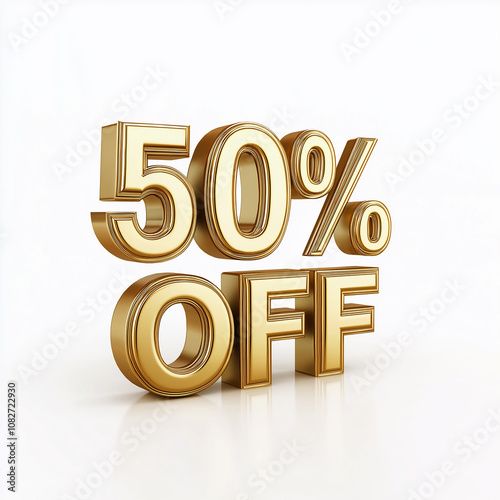 Golden 50% off discount sign showing half price promotion